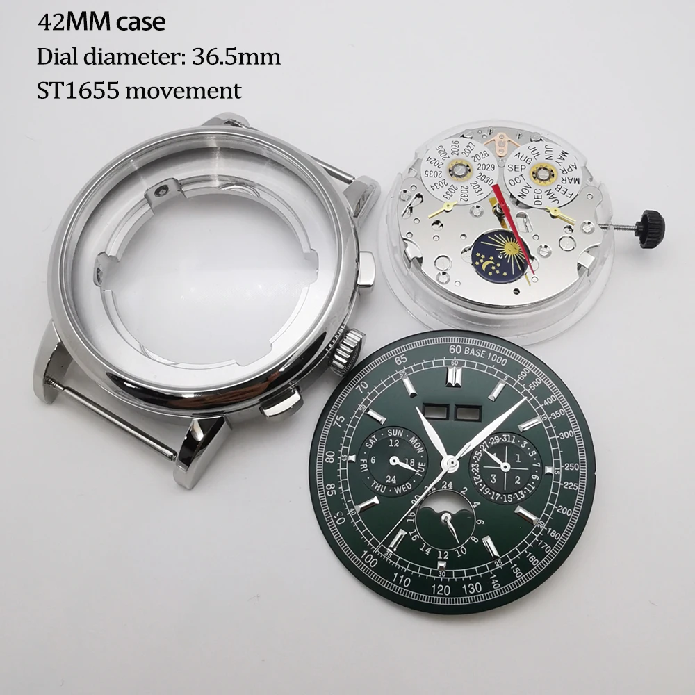 42mm Watch Accessories Stainless Steel Watch Case+Dial+Hands+ST1655 Movement