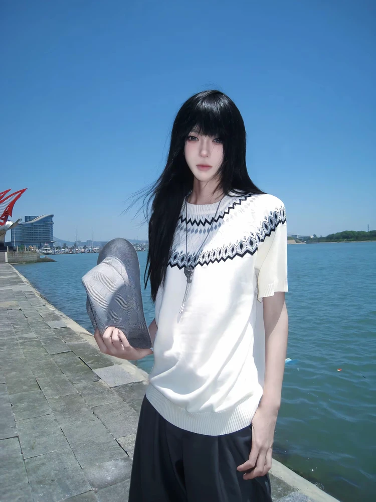 

Cleanfit Wool Blend ort Sve T-irt Comfortable Breathable round Ne oulder Insertion Island Knit Cool Silk T-irt