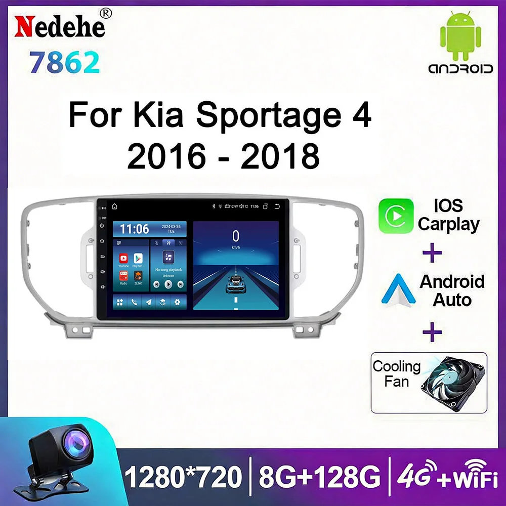 Radio para Auto Android 14 para Kia Sportage 4 QL 2016-2018, Reproductor Multimedia de Video, Carplay Inalámbrico, Android Auto, Pantalla QLED, 4G, DSP