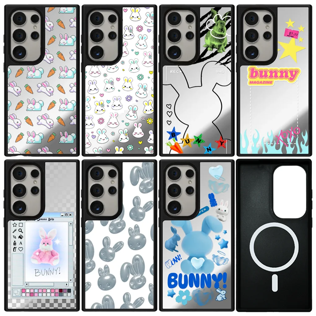 

Rabbit Carrot Mirror Surface Protective Case for Samsung Galaxy S23 S24 S25 Ultra Plus S25U S25+ Shell with MagSafe