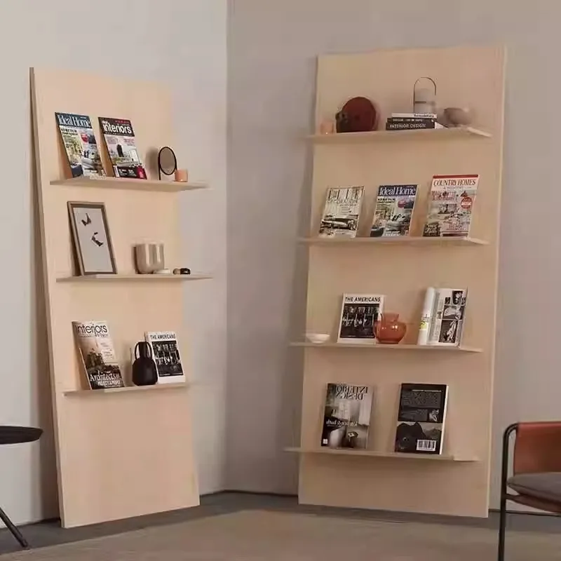 Log wind birch magazine rack clothing store ocean board display rack floor to wall multi-layer newspaper rack storage
