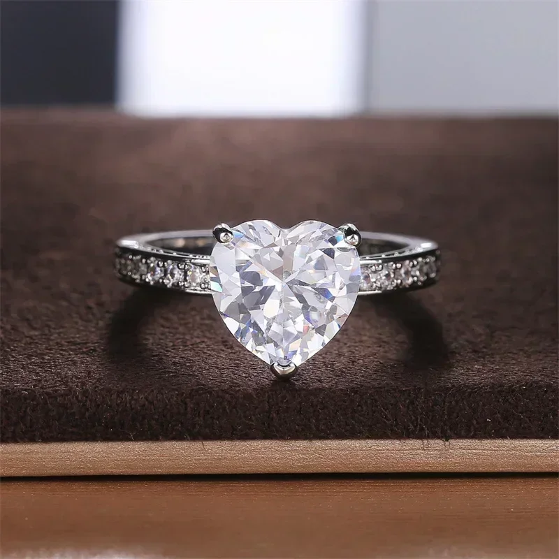 Stunning Cubic Zirconia Heart Ring for Women - High Quality Copper Plated Silver Band, Perfect Anniversary Gift