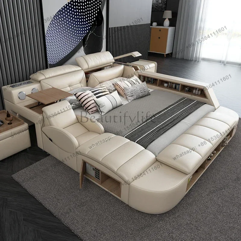 Storage Simple Double Bed Massager Charge Adjustable Modern Bed Frame Electric Lit Multifonctionnel King Size Bed Set Furniture - view 3