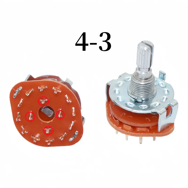 1pc RS25 4 Pole 3 Position Panel Mount 4P3T Band Rotary Switch Selector 20MM Plum Shaft With Switch Caps