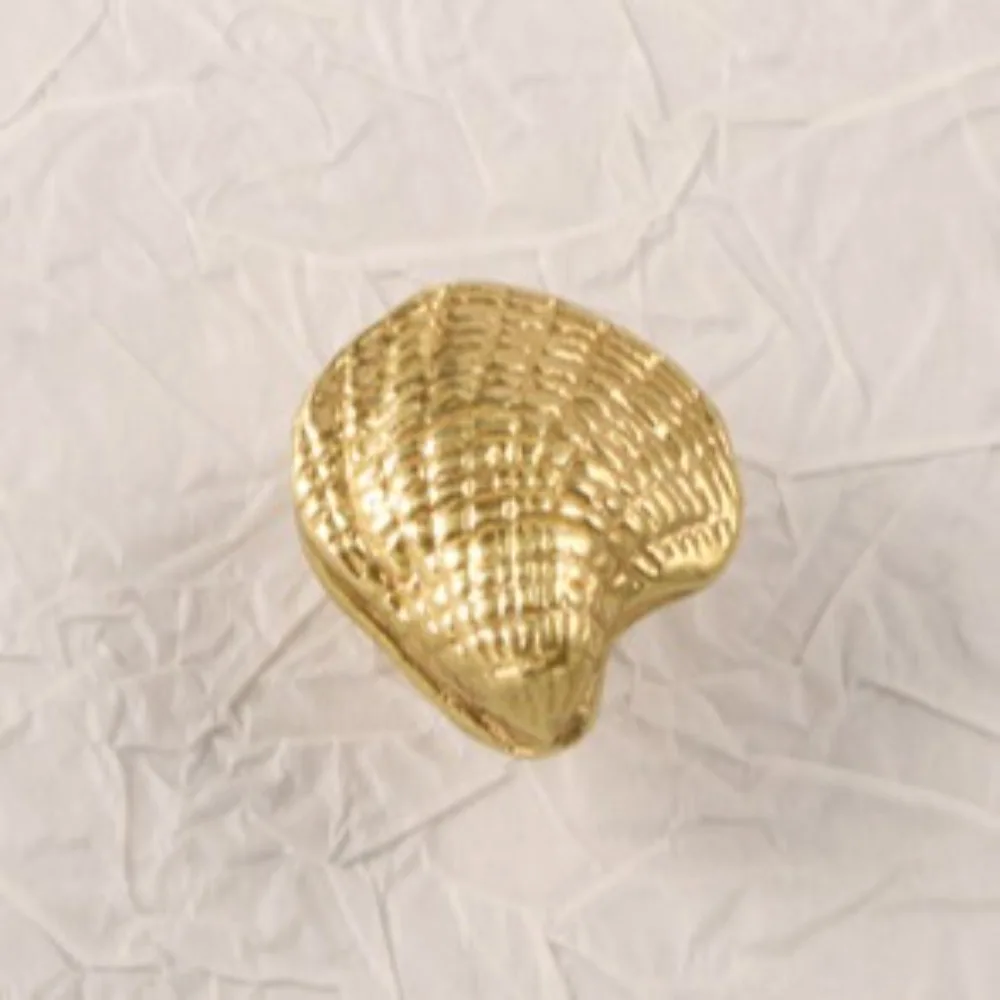 Gold Color Shell Fish Brass Handle Retro Luxury Cabinet Door Knobs Furniture Hardware Single Hole Wardrobe Drawer Pulls Dresser