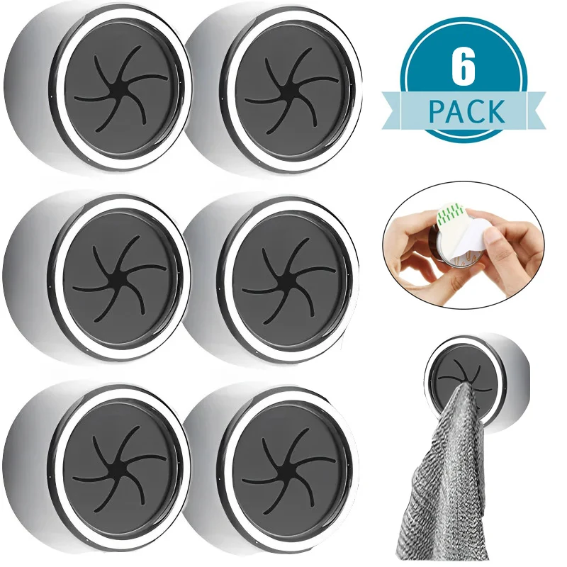 1-6Pcs Round Towel Plug Holders Wall Mounted Tea Towel Hanger Bathroom Adhesive Towel Hooks Kitchen Dishcloth Storage Clips