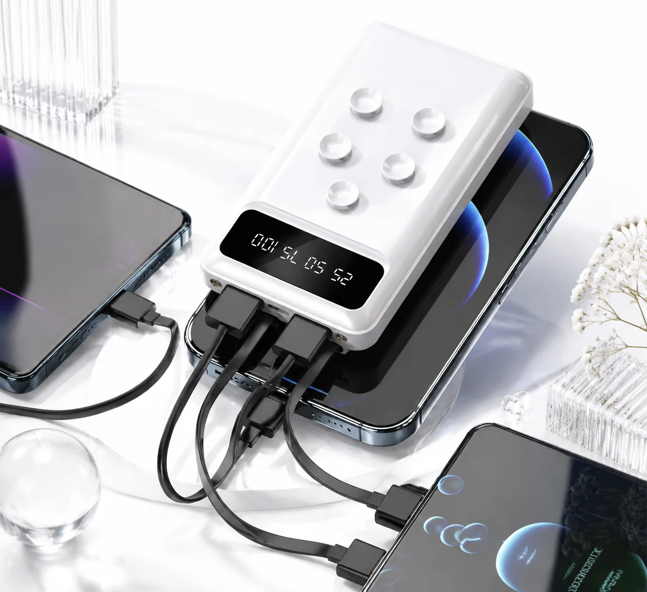 Power Bank 27000mAh Carregador Portatil Com Suporte Magnetico Para Celular Carrega 2 Dispositivos Ideal Para Home Office e Viage