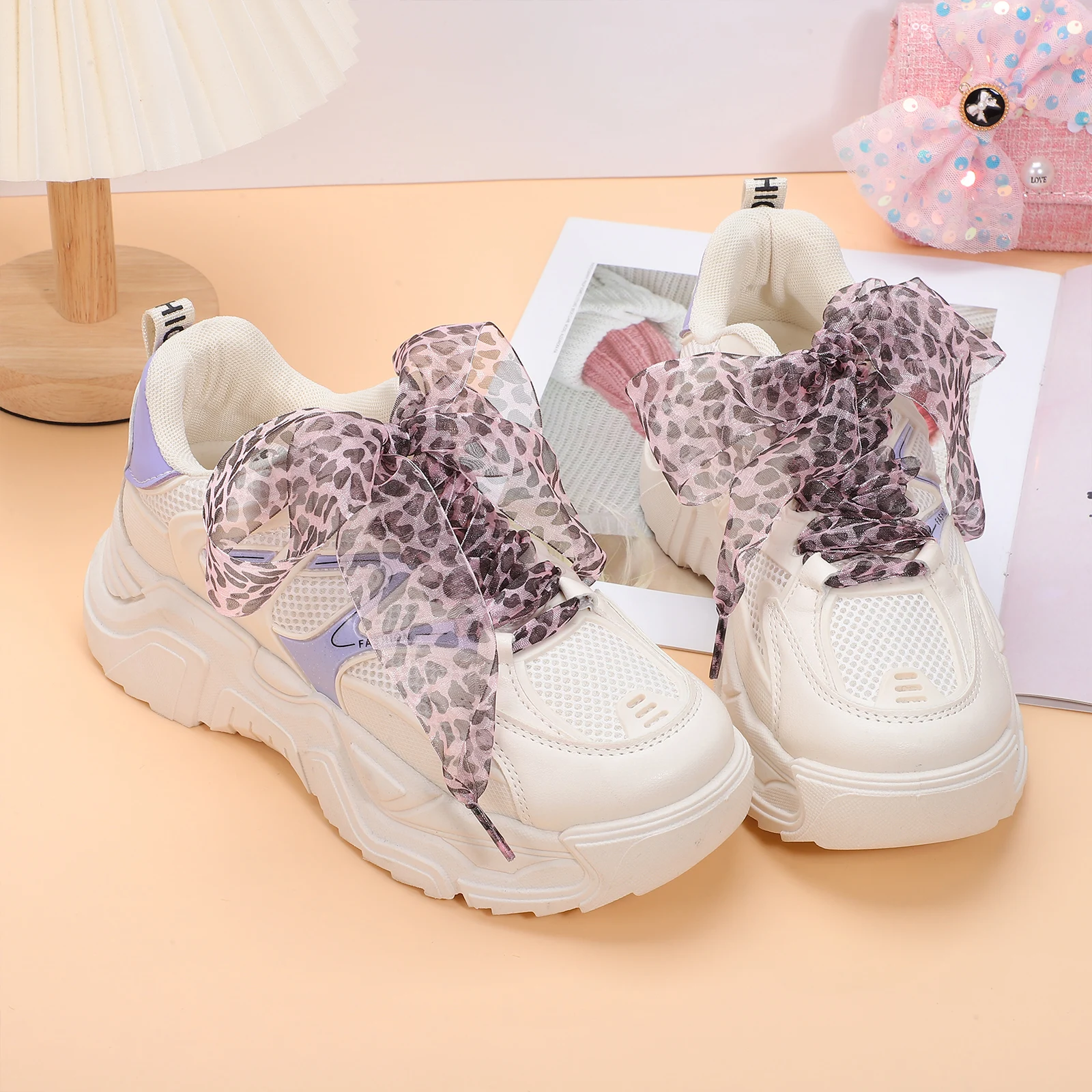 

2pcs Wide Shoelaces 4CM Flat Colored for Sneakers Boots Ladies Men Polyester Durable Trendy Patterned Shoe Accessories