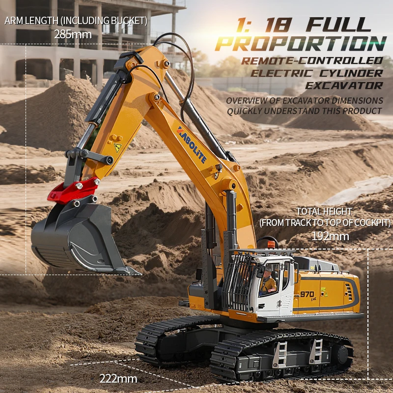 KABOLITE K5901 RC Excavator 1/18 K970 RC Excavator Electric Metal Model Toy with Bucket Engineering Remote Control Truck Toys