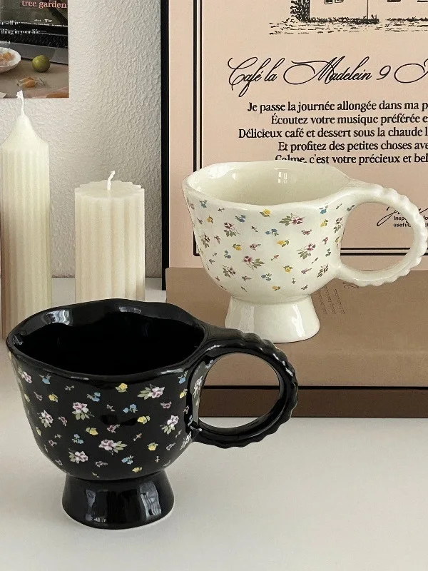 

Роскошные кружки Cerc с цветочным принтом в стиле ретро, ручная работа, высокая эстетичная стоимость, чашка для завтрака, молока, кофе, женская ручка с одним ухом