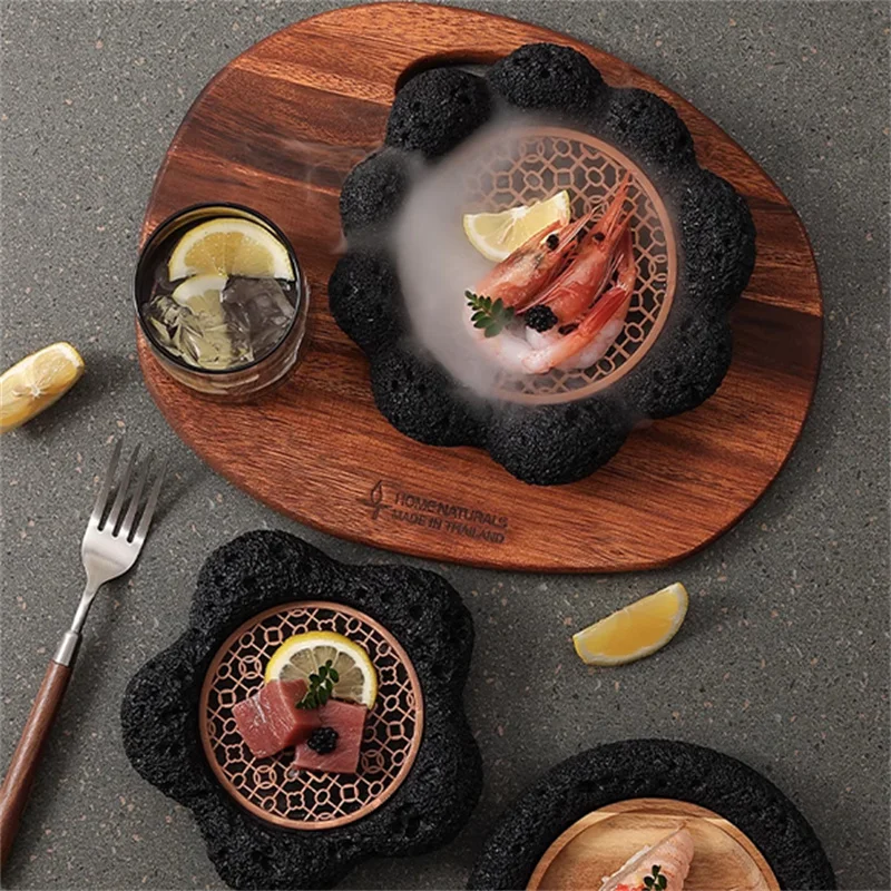 Black Cement Tableware Dinner Plate stone Sashimi sushi Disc Dry Ice Tray Plate Dessert Plates Dim Sum Dish Steak Plates Bowl