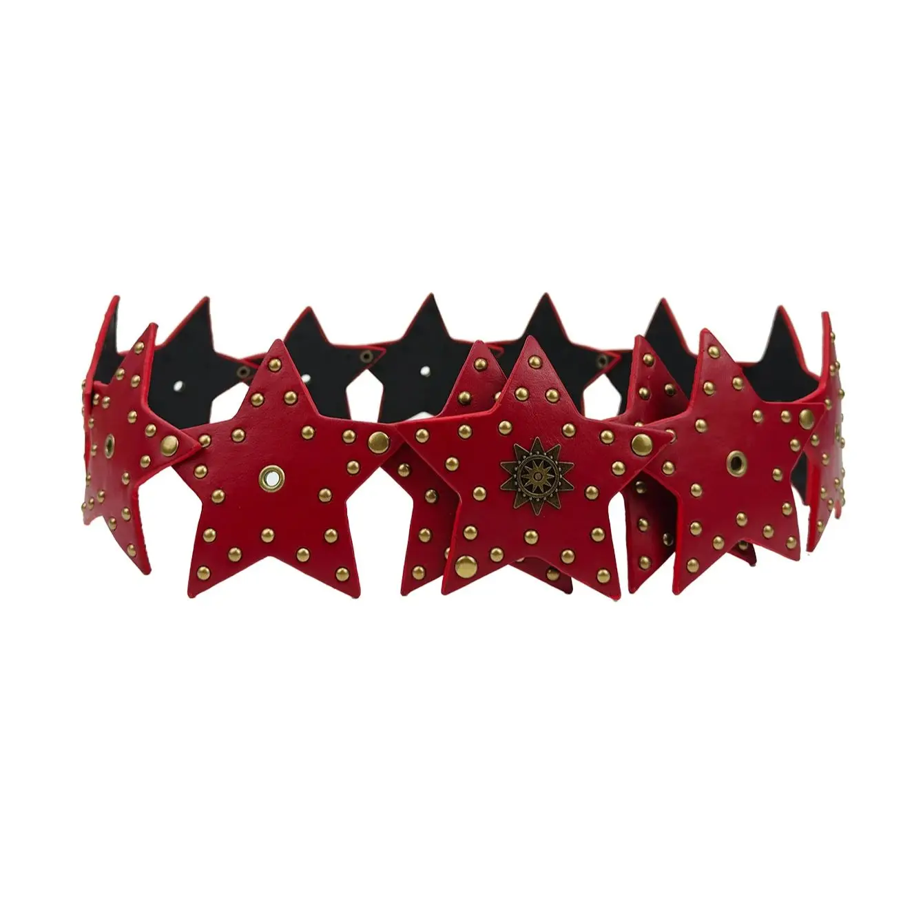 Western cowboy punk wide belt, retro street decoration Y2K Spice Girl five-pointed star patchwork belt, Encore red