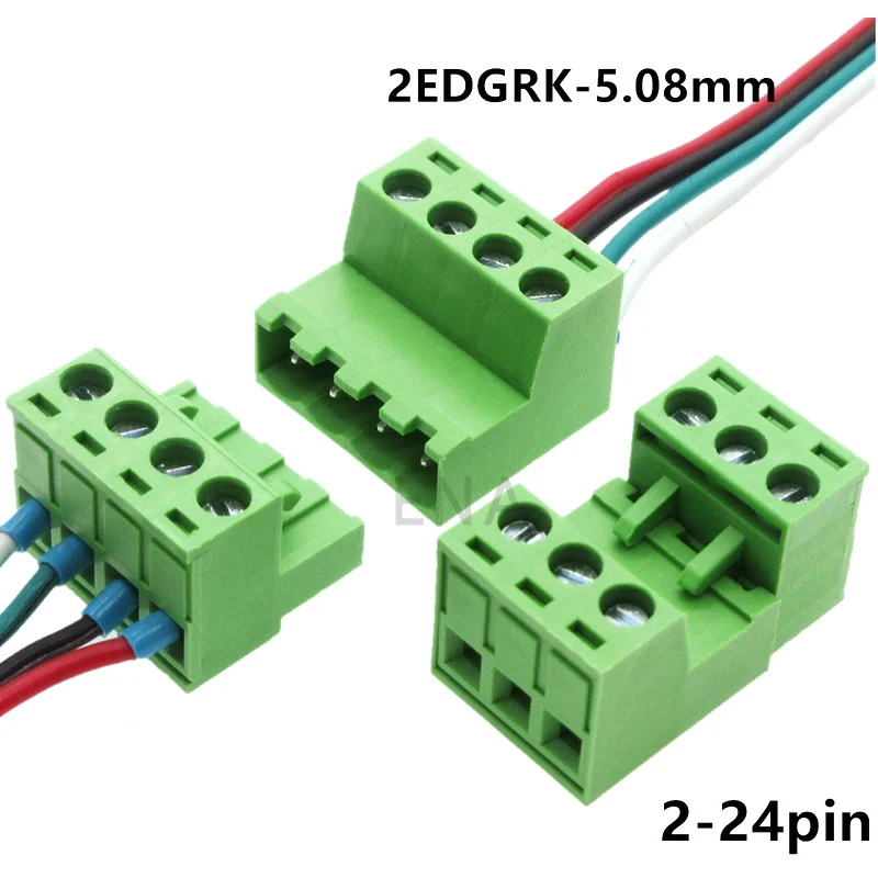 1Sets solderless docking type 2EDGRK 5.08MM screw terminal block connector PCB plug-in type 2edg type green terminal block