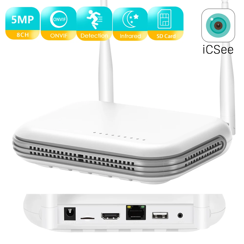 BESDER Mini WiFi NVR 8CH 3MP 4CH 5MP H.265 Onvif Network Video Recorder Support Face Detection Email Alart XMEYE ICSee App