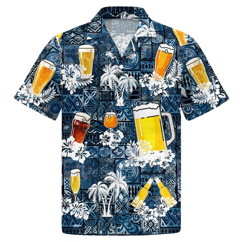 Camisas hawaianas para hombres Personaje de dibujos animados de monstruo Camisas Kawaii Playa Manga corta Verano Casual Abotonada Camisas hawaianas