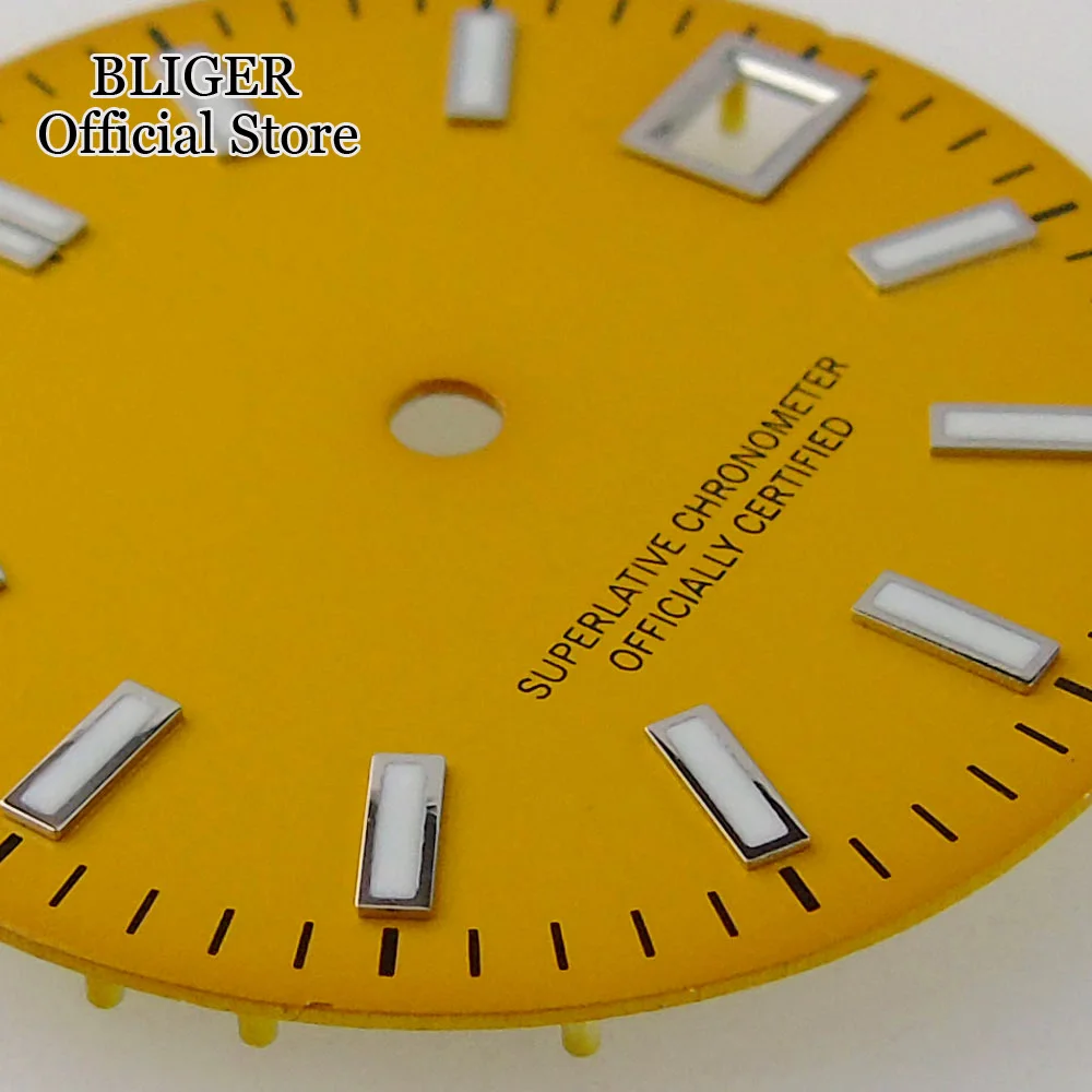 BLIGER 28.5mm Sunburst Pink Silver Watch Dial Face Fit For NH35A NH36A Movement Luminous Hands Date Window Watch Parts