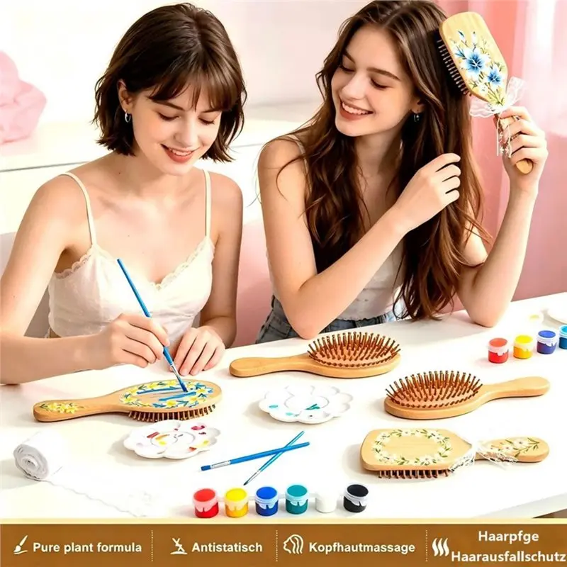 WOWFU-For DIY Bamboo Hair Brush, For Painting Set Includes 33 Pieces, For DIY Gift Party, Hair Brush Yourself, Craft Enthusiasts