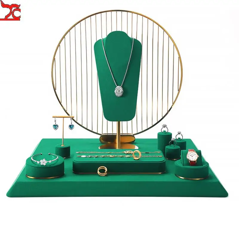 Green Ultra Fiber High-End Ring Necklace Bracelet Earring Display Metal Background Frame Jewelry Display Props Exhibition