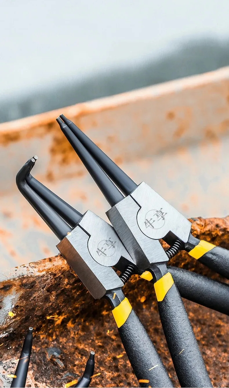 4-teiliges 6/7 Zoll Sicherungsringzangen-Set, Innen- und Außenzangen für Halte- und Schnappringe, Gerade und Gebogene Spitzzangen, Motorrad-Reparaturwerkzeug – Detail 9