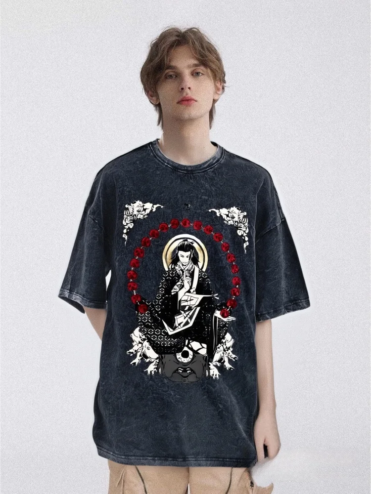 

Anime T Shirt Vintage Suguru Washed T-shirts Men Retro Streetwear Short Sleeve Manga Oversized Acid Tops Harajuku Summer 2025