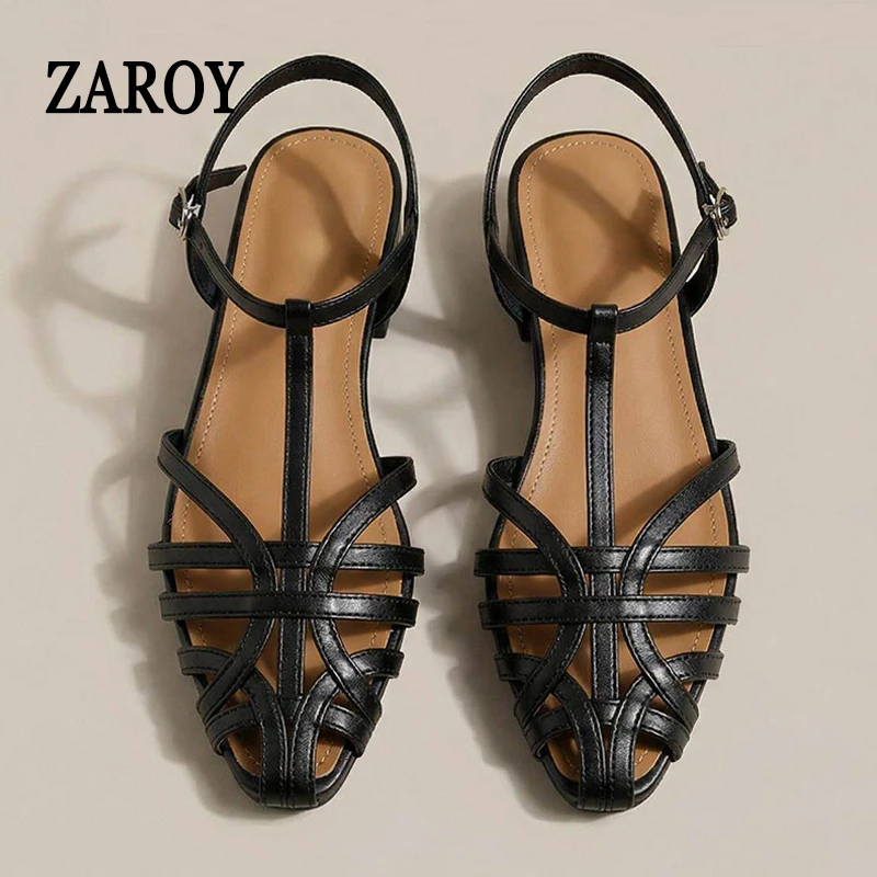 

2026 Summer Women's Plus Size Flat Sandals T Strap Woven Hollow Out Roman Shoes Casual Comfort Beach Gladiator Sandalias сандали