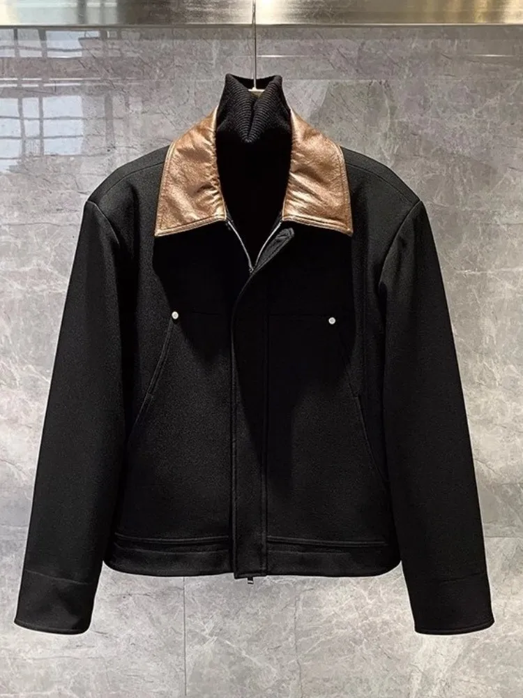 Design Outerwear Men Fashion Casual Jacket Zipper Spliced Turn-Down Collar New Spring Autumn Short Coat Loose Fit Cargo Jackets