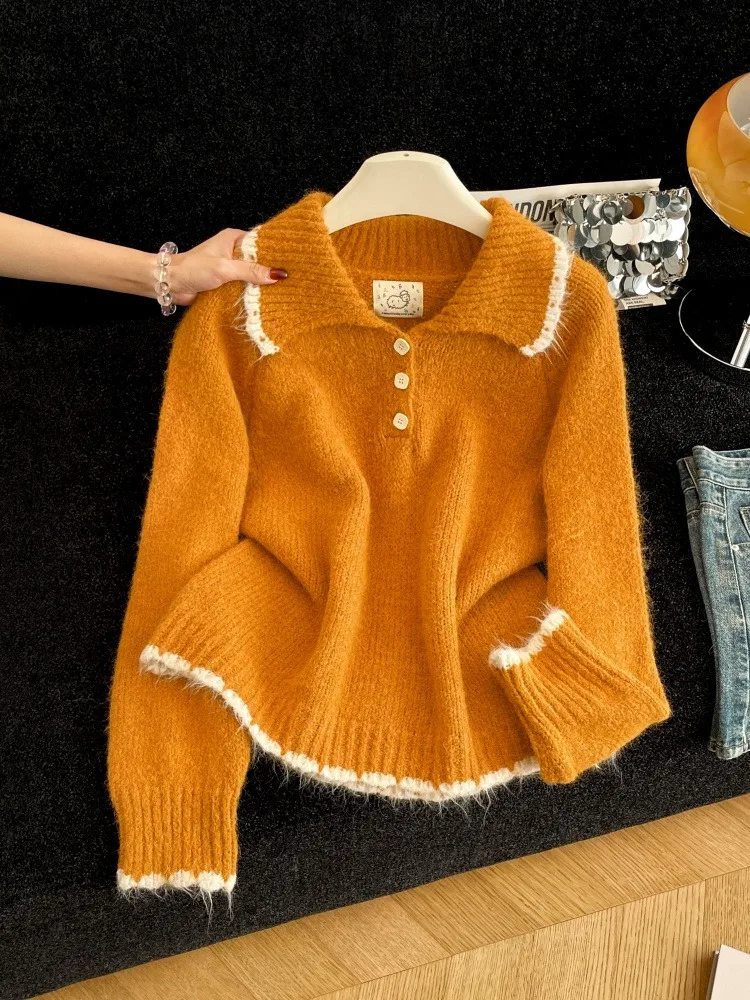 

Ретро-свитер в гонконгском стиле, облегающий, из трикотажа, женский, модный, цвета тыквы, осенне-зимний, новый, повседневный, стильный...