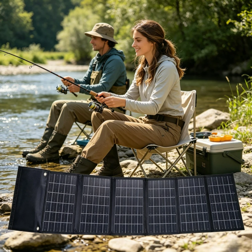 50W 90W Portable Foldable Solar Panel Charger Dual USB DC Output Waterproof Carry Bag Design For Outdoor Camping Fishing Boating