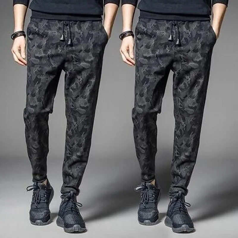 Casual Camouflage Workwear Pants for Men Elastic Waist Drawstring Pants Sports Outdoor Fashion Male Cargo Trouser Sweatpants