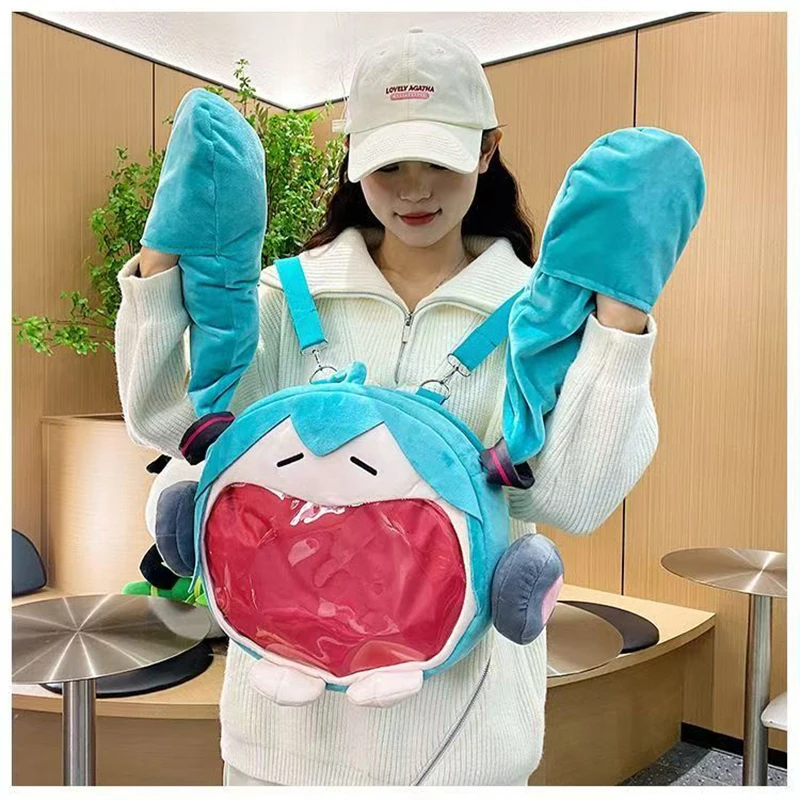 Nova Mochila de Ombro Anime Hatsune 24x22cm, Bolsa Transversal de Pelúcia Fofa de Desenho Animado, Mochila Escolar, Presentes de Aniversário para Meninas