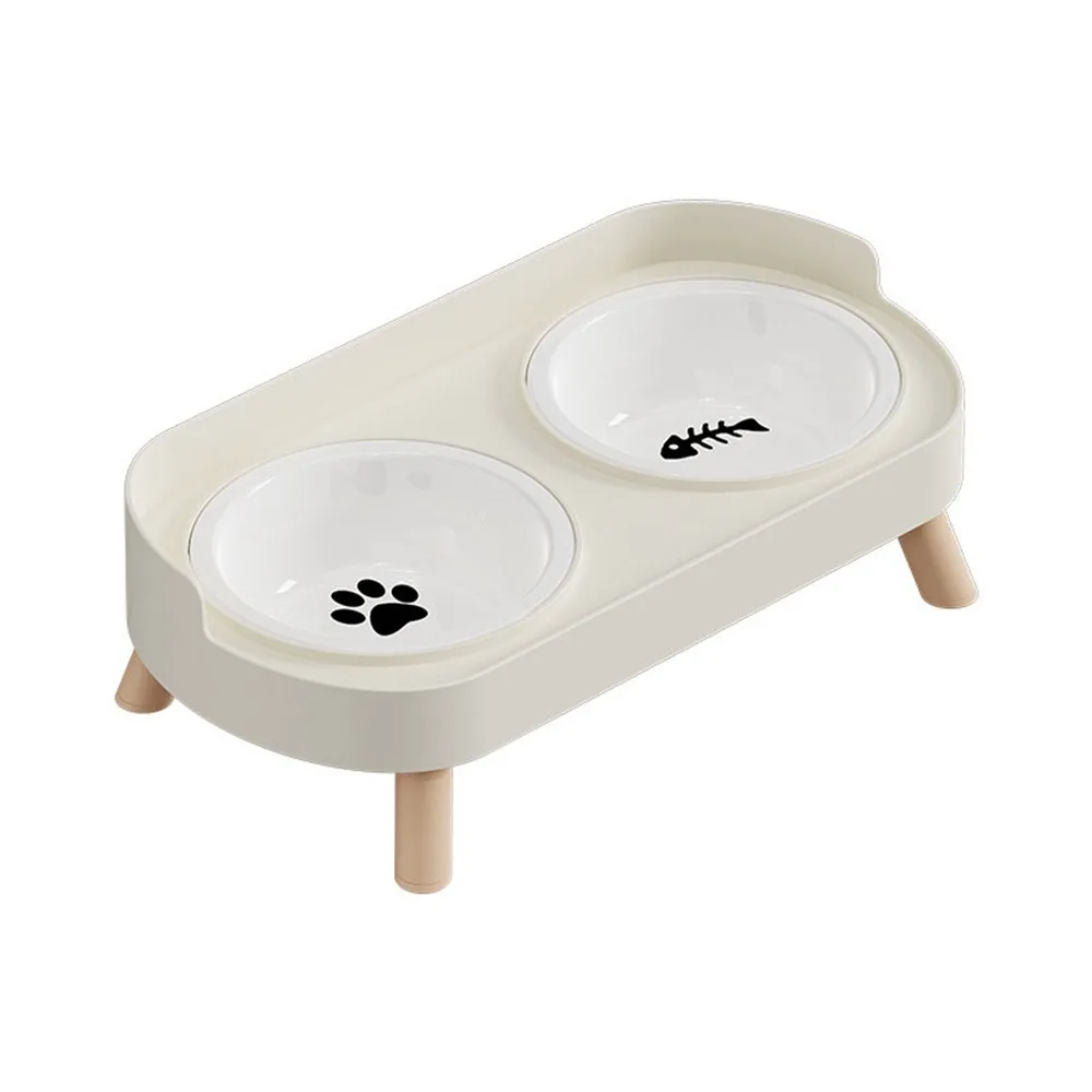 

Ceramic Double Cat Bowl Cervical Protection Anti-Spill Cat Water Bowls with Stand Large Capacity Pet Food Water Feeder