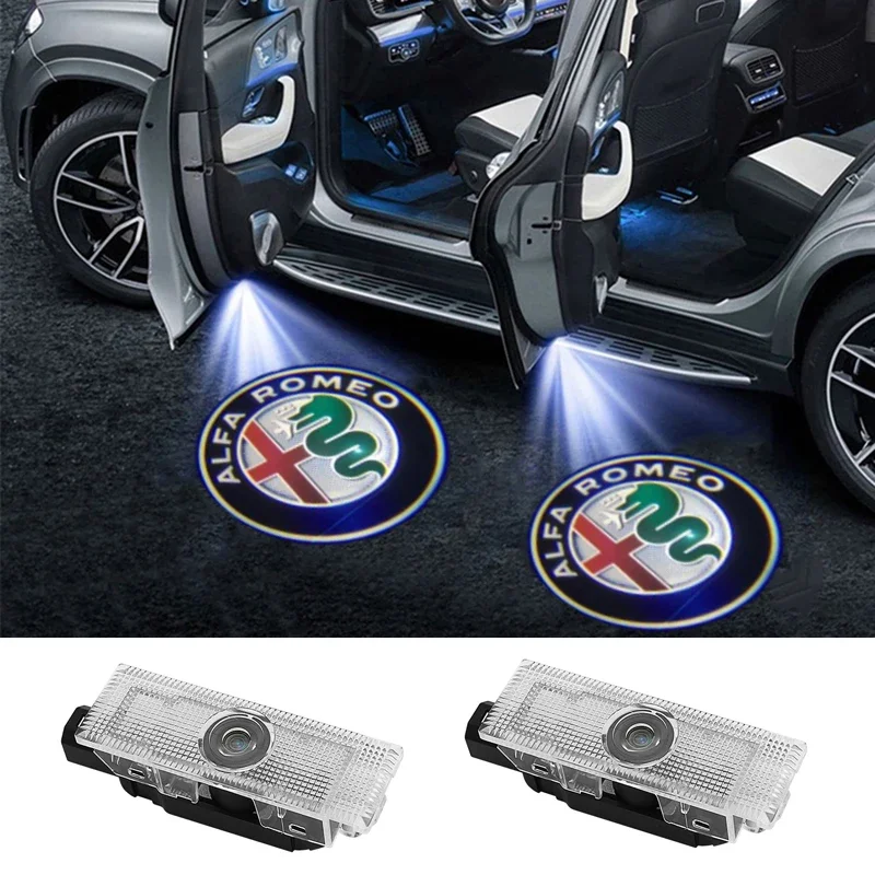 2PCS Led Car Door Ghost Light Laser Projector Welcome Lamp for Alfa Romeo Stelvio Mito Giulietta Giulia Shadow Ambient Lamps