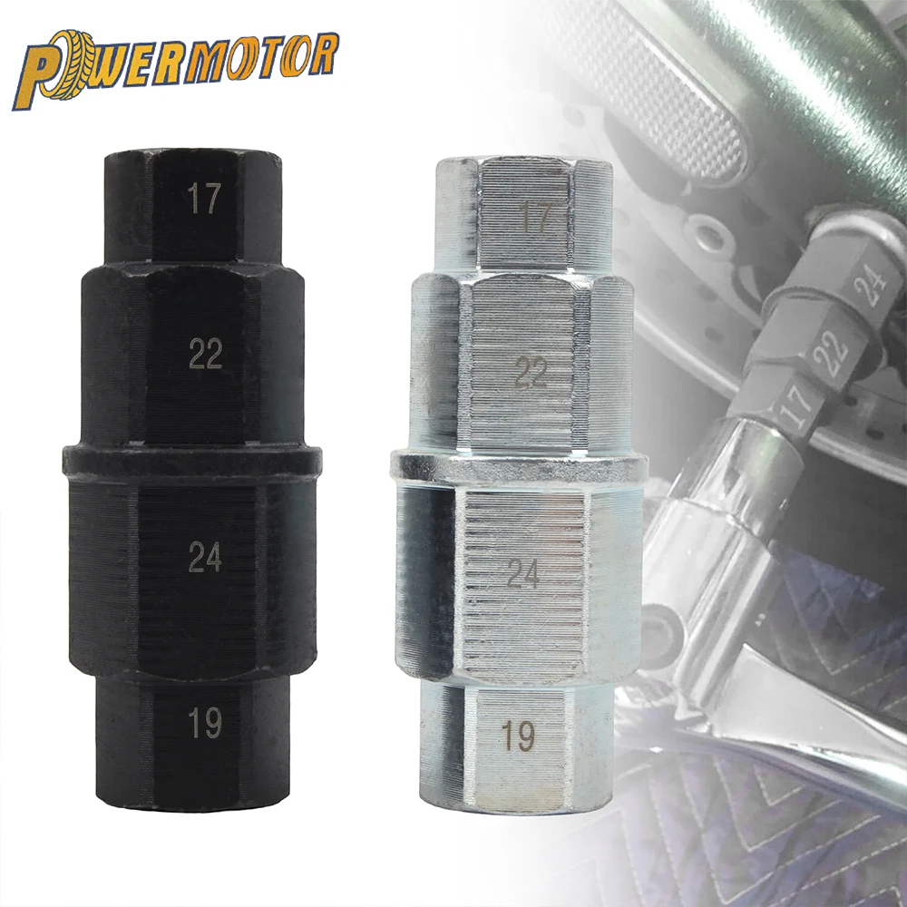 17 19 22 24mm Motorrad-Reparaturwerkzeug 4-in-1 Hochleistungs-3/8-Zoll-Sechskant-Achsen-Steckschlüssel aus rostfreiem Cr-V-Stahl für professionelle Motorradreparaturen