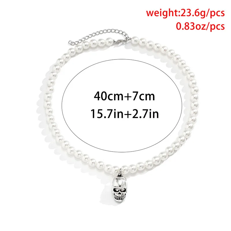 New in Pearl Necklace Men Trendy Punk Skull Head Pendant Necklace Collar Neck Chains Hip-Hop Clavicle Chains Mens Pearl Jewelry