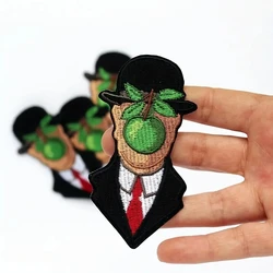 1PC Green Apple Gentleman Embroidered Patch Iron/Sew On Patches For Clothing Cap Bag Jacket Trucker DIY Gift Funny Humor Badge