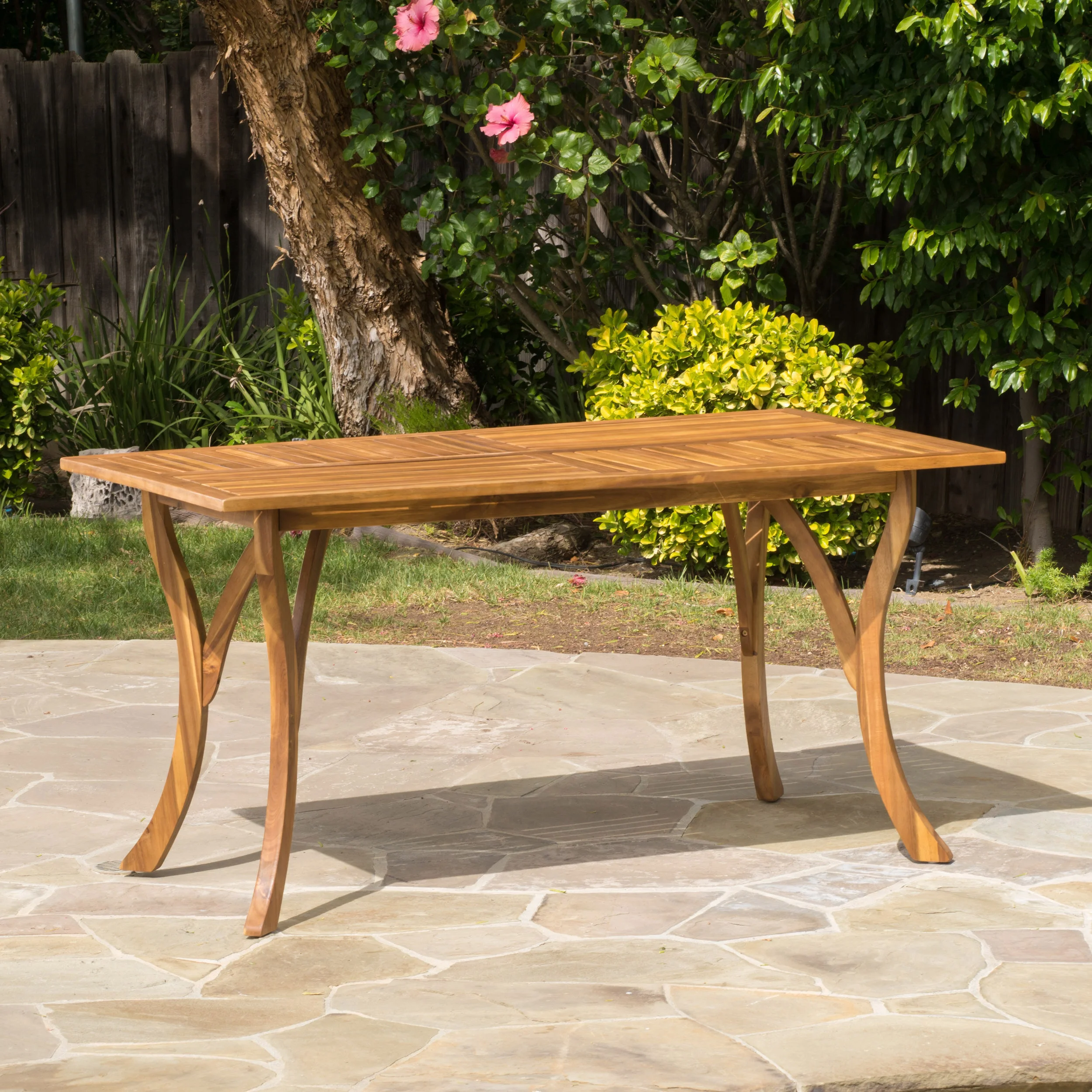 # Modern Outdoor 59 Inch Rectangular Acacia Wood Dining Table With Teak Finish Easy To Carry Garden Table