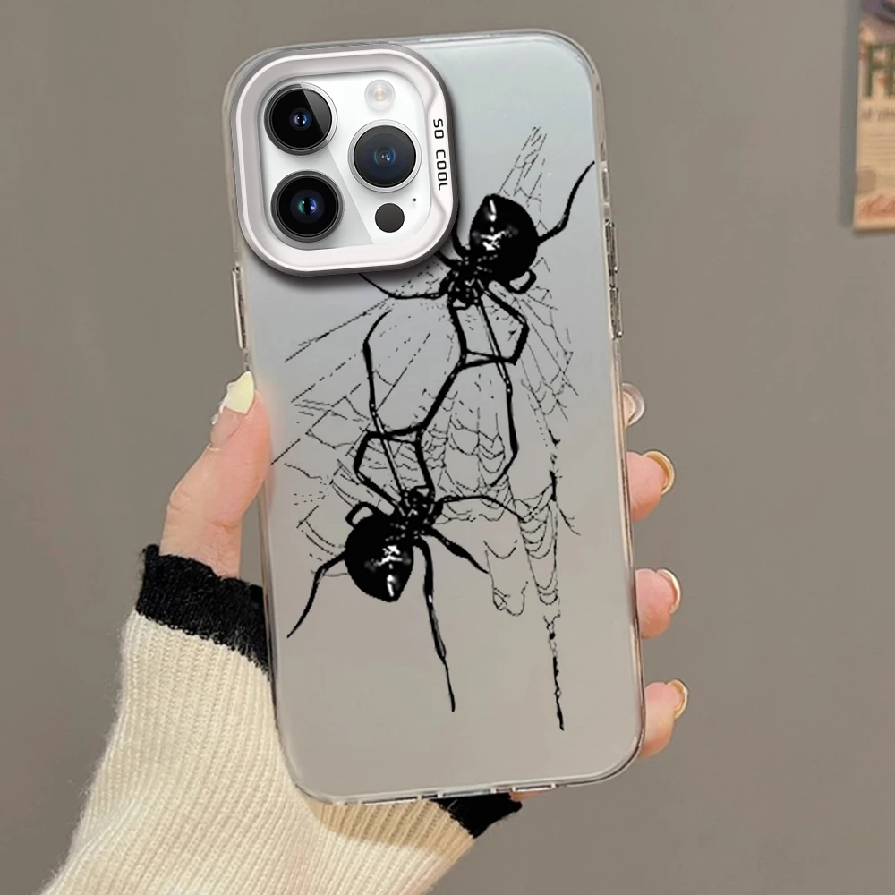 Spider web crawling Phone Case For iPhone 11 12 13 14 15 16 Pro Max Plus Magesafe Magnetic Transparent Charge Soft Shell