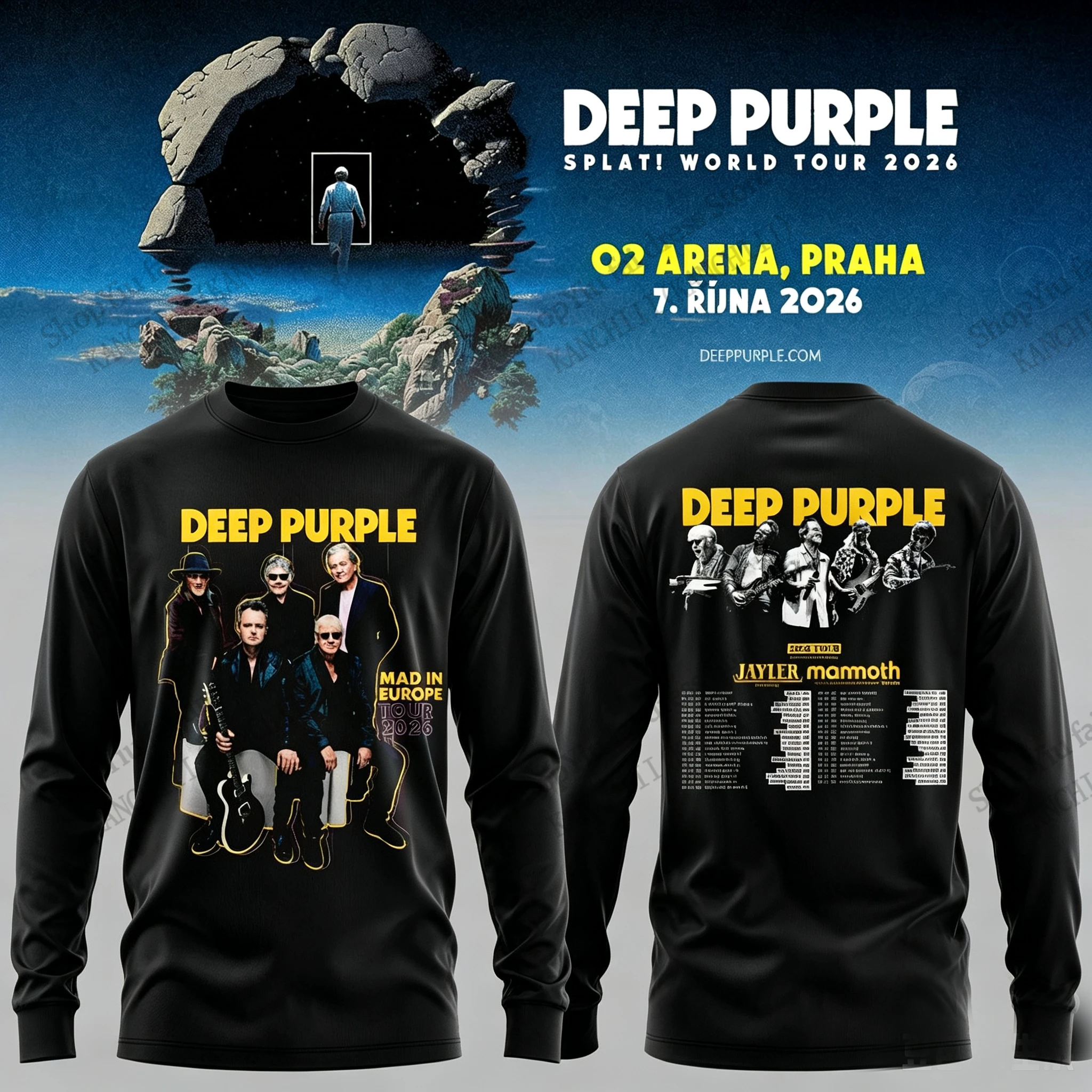 New Rock Deep Purple Splat World Tour 2026 3D Print Long Sleeve T-shirt Men Women Fashion Oversize Outdoor Tops Tees Men Clothes