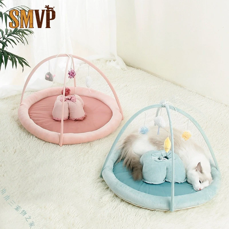 

Interactive Cat Bed Tent with Hanging Toys 2-in-1 Self-Play Hammock Bed for Dogs Cats Soft Cushion for Indoor Pets Cat Beds
