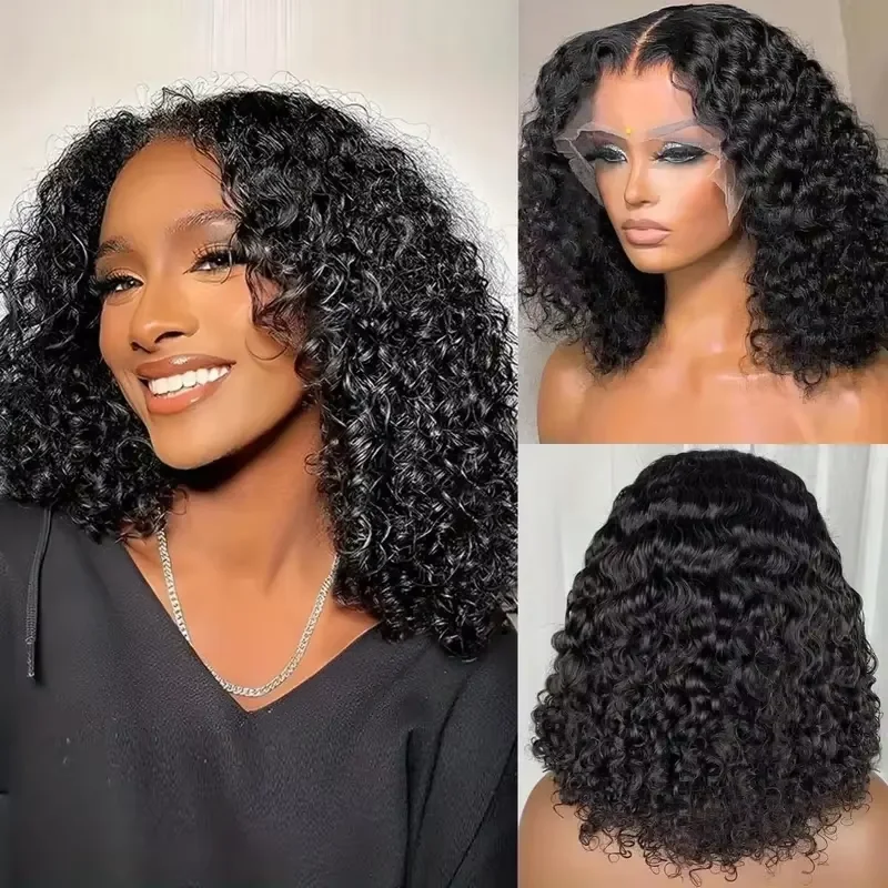 

8-14 Inch Brazilian Natural Black Short Bob Wig 220 Density Human Dark Curly Hair 13x4 Lace Front Wigs Pre Plucked For Women