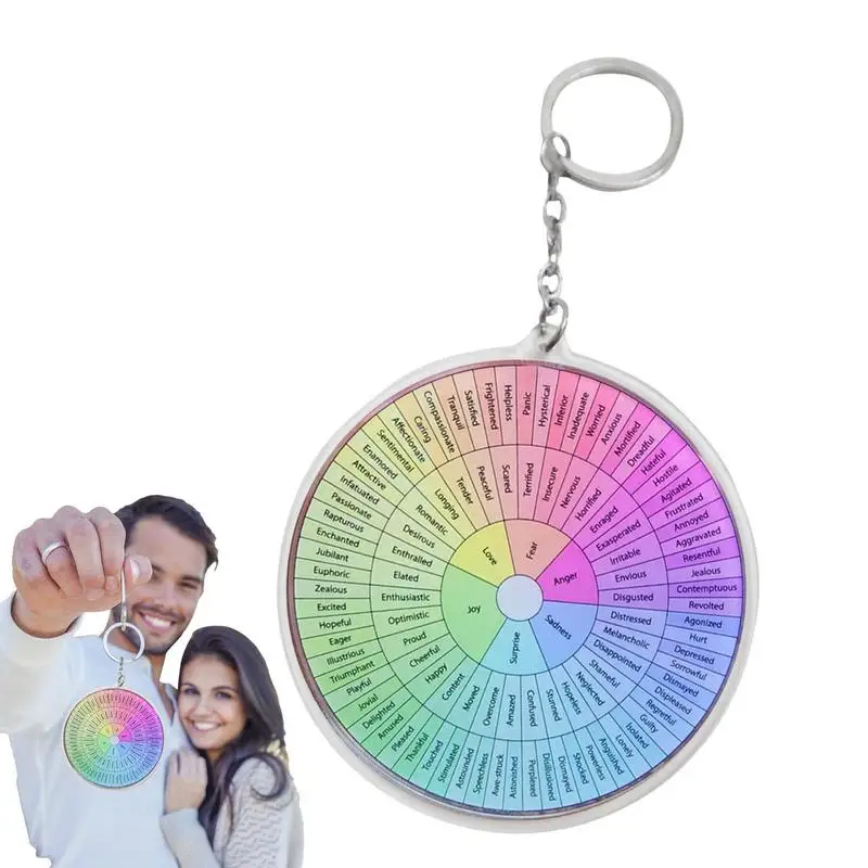 Emotion Wheel Chart Keychain Vintage Round Keychain Mood Wheel Keychain Bag Ornament Stress Management Friendship Remembrance