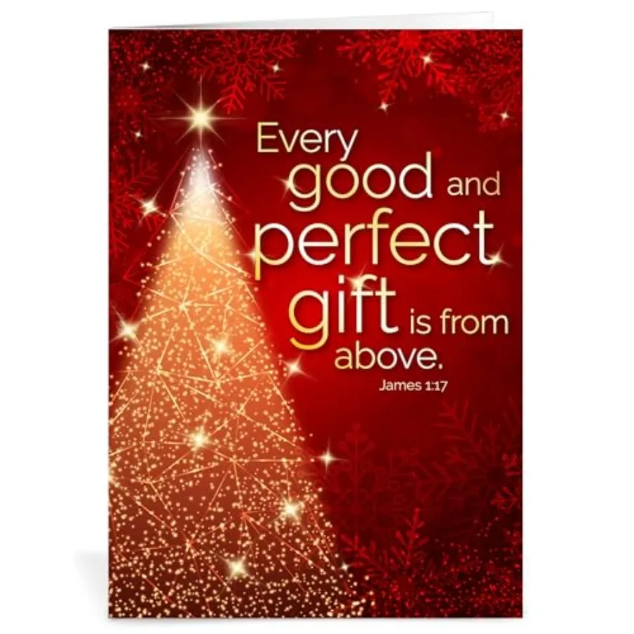 Religious Christmas cards - Christmas Tree, pack of 20, 5x7in, printed in England, with Bible verse inside. Christian Christmas