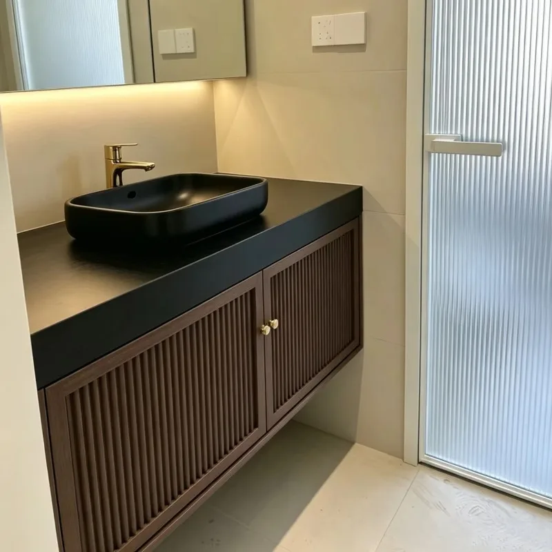 D19-1New Chinese-style Resort Hotel Bathroom Cabinet Combination Floor-to-ceiling Sink Basin Rock Slab Ceramic Medium-ancient