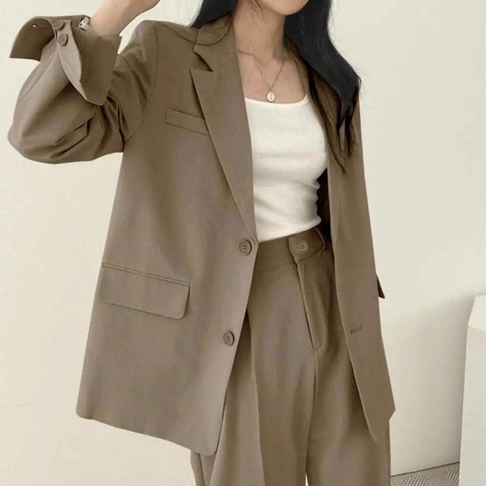 

Women Suit Coat Elegant Lapel for Women Stylish Spring Workwear Coat with Flap Pockets Loose Fit Solid Color Suit for Autumn