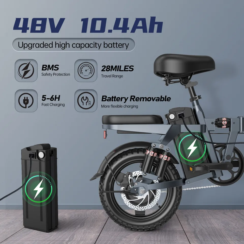 Adults & Teens Electric Bike, 14" Foldable City Commuter Dual Suspension E-Bike image 6