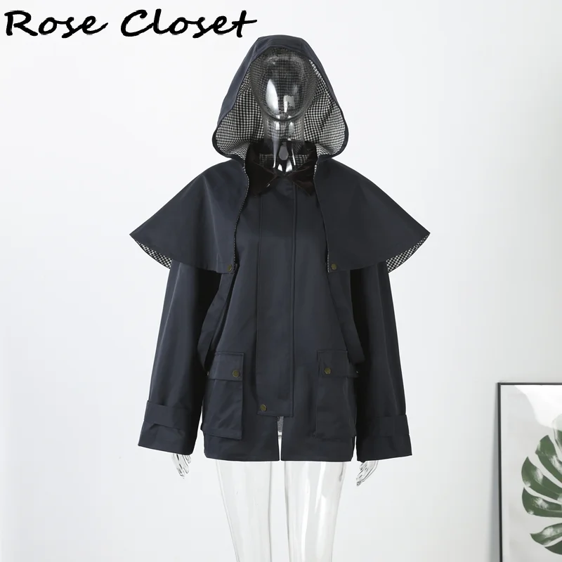 شيك الخريف المرأة معطف مقنع قابل للإزالة فضفاض سترات طويلة جيوب سستة أبلى 2025 جديد أنثى عادية مقاوم للماء الشارع الشهير #4