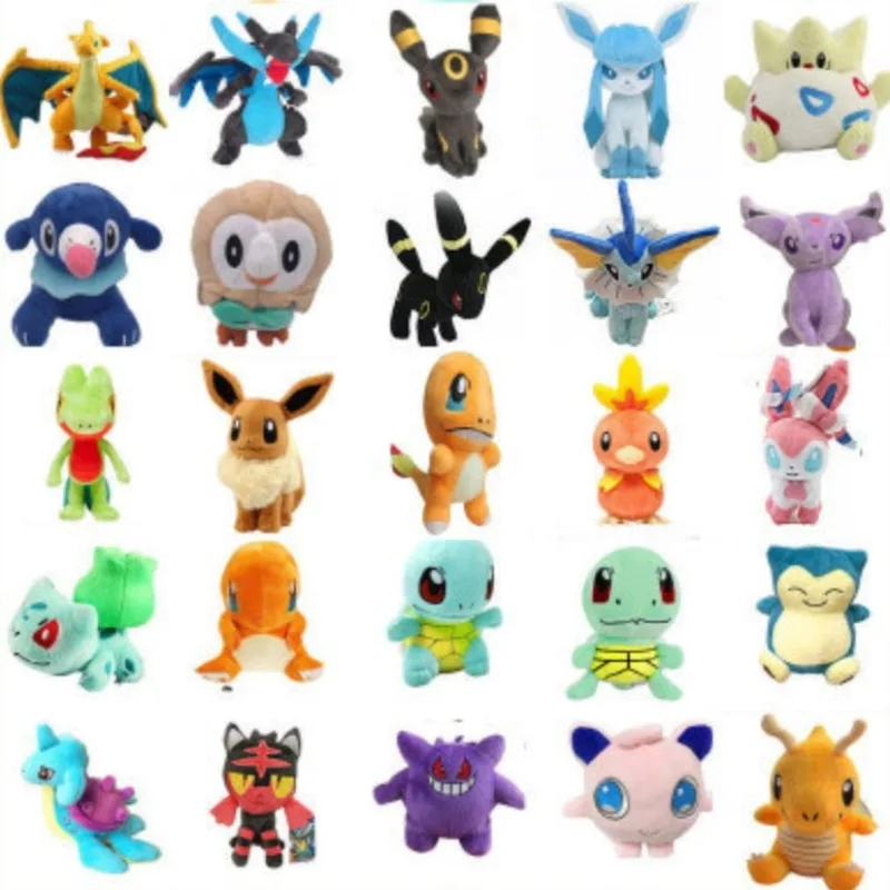 Pokémon Plushies Pikachu, Eevee, Squirtle, Bulbasaur, and Gastly - Your Favorite Characters for Cuddles and Gaming Adventures!