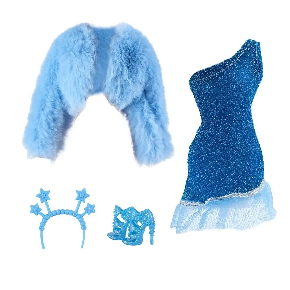 Fashion Elegant Party Dresses Casual Wears with High Heels Fur Jacket DIY Accessories Coat for 1/6 BJD 30cm Dolls