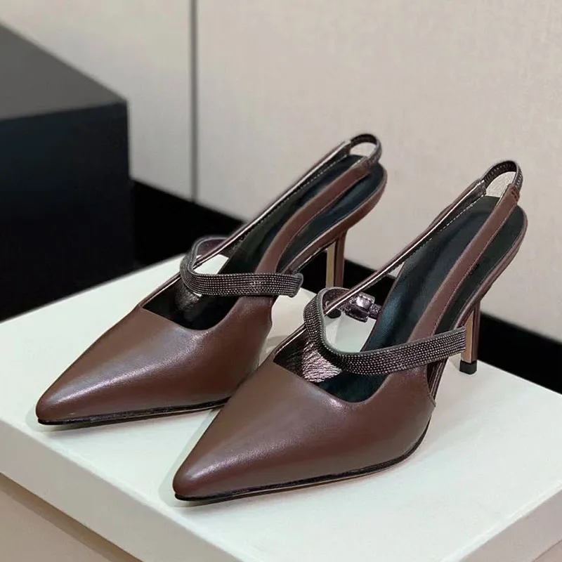 NONE Sexy High Heels Frauen Pumpen Spitz Pumps Wildleder Leder Sommer Schuhe Frau String Bead Dünne Heels Sandalen Frauen 4