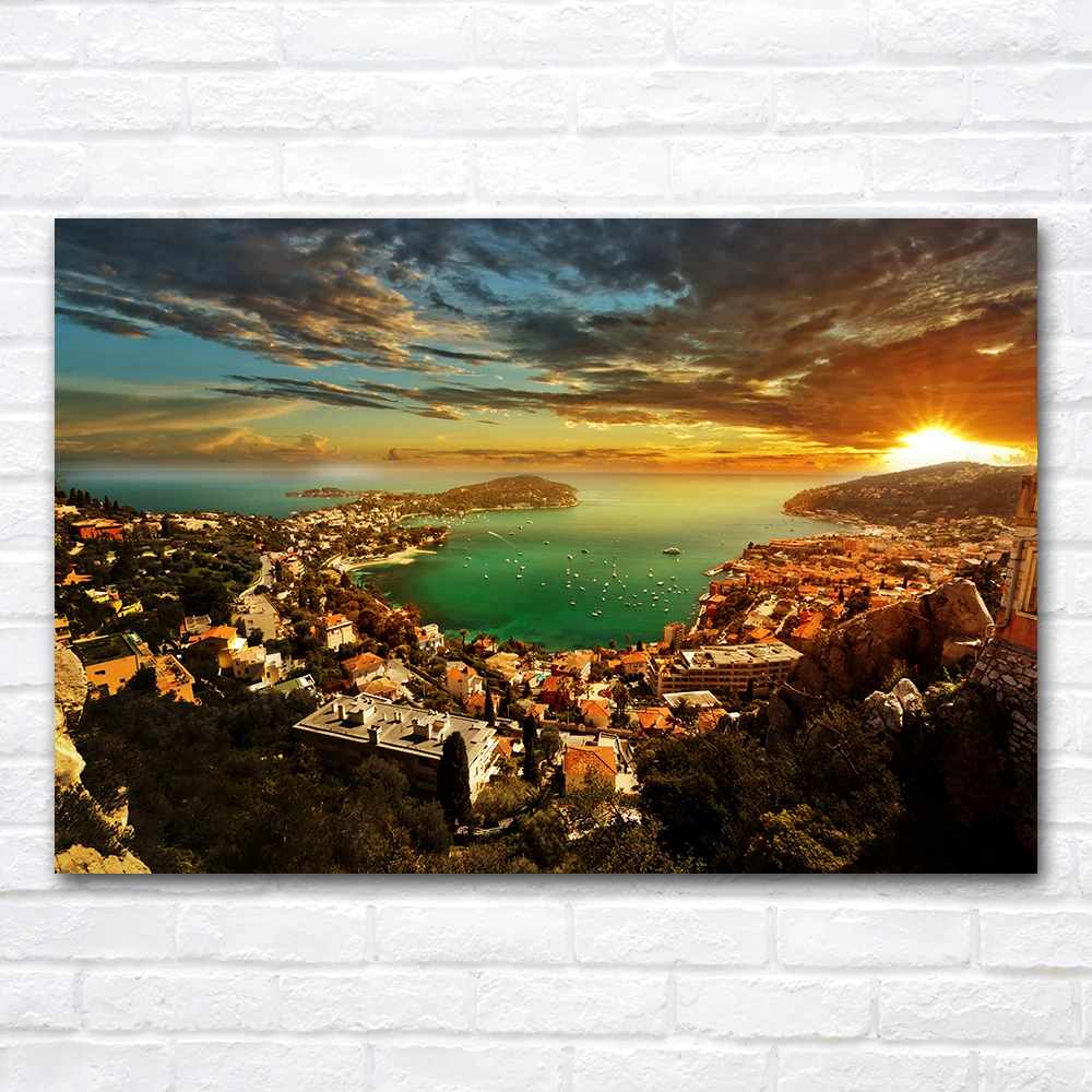Monaco Coast Cityscape Leinwanddruck, Gemälde, Landschaft, Wandkunst, Bild, dekoratives Poster für Zuhause, Schlafzimmer, Dekoration